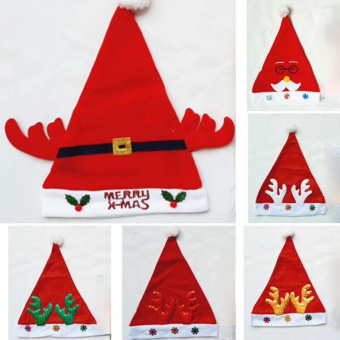 NEW Topi Natal Premium Cosplay Kostum Santa Hat Murah Topi Rusa Merah GROSIR