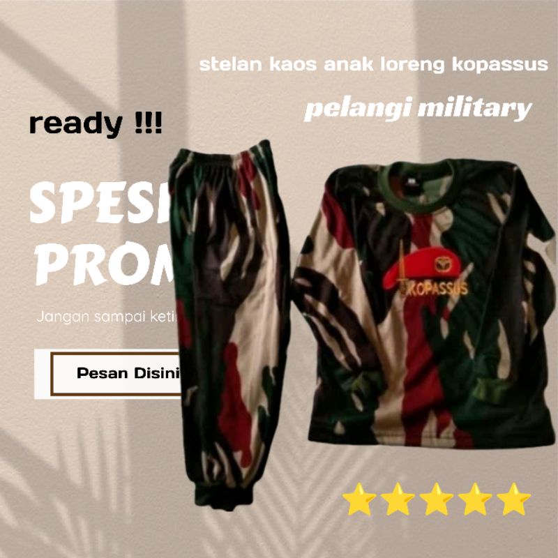 Baju kaos anak tentara/stelan kaos lengan panjang loreng kopassus