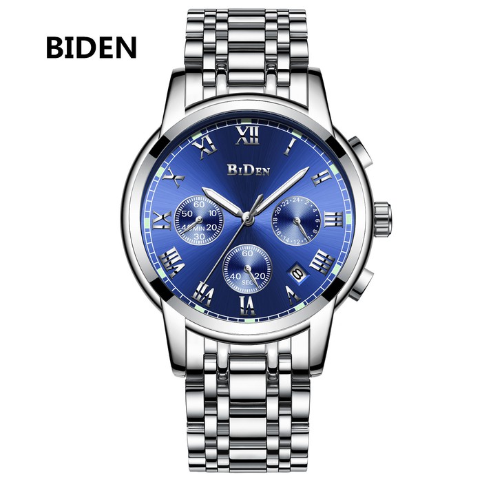 jam tangan Biden fashion pria Bisnis kemewahan besi tahan karat - Navy | WATCHYH