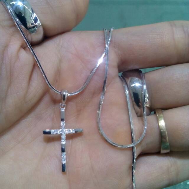 Kalung+Liontin Dewasa Perak Silver925 Asli Lapis Emas Putih Salib
