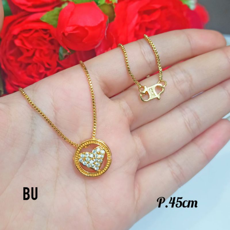 Kalung Dewasa motif Love permata zircon Emas korea tidak karat *COD*