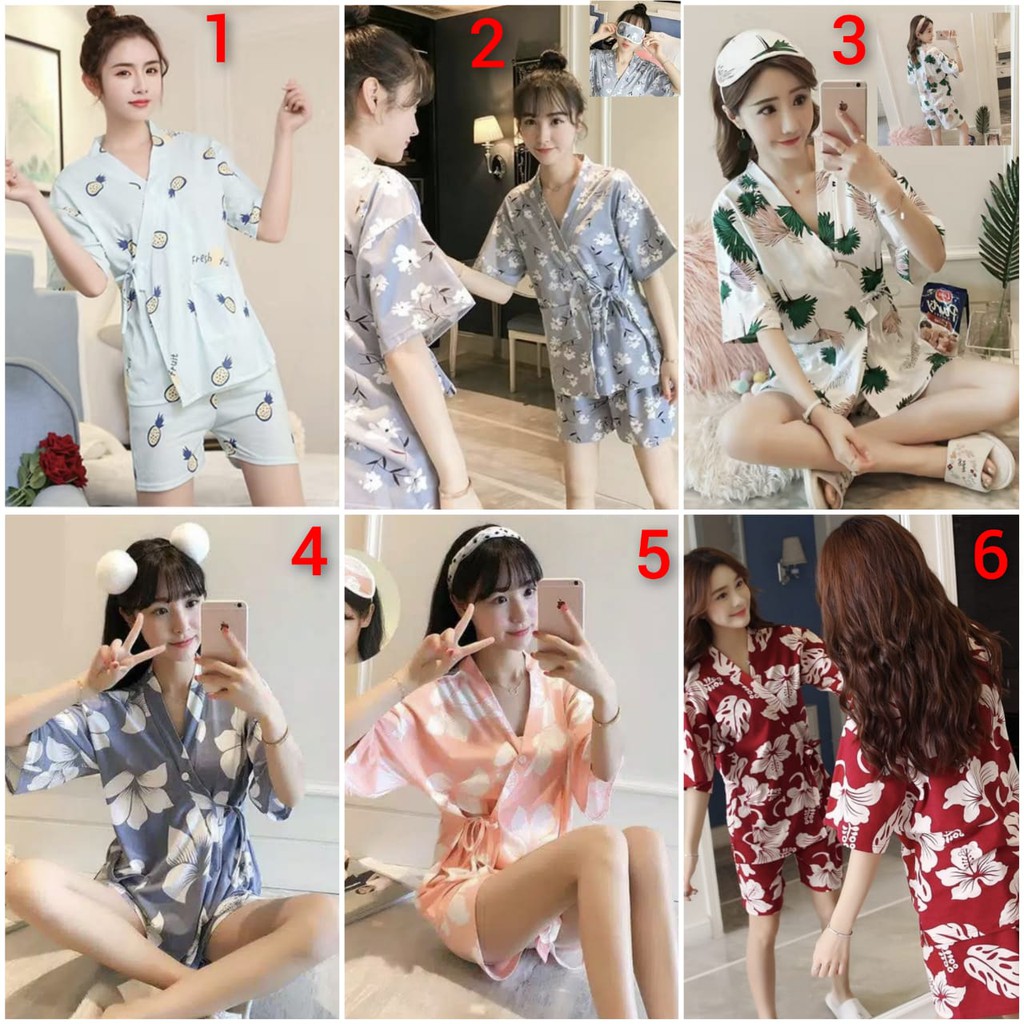 Baju tidur hotpant kimono flower