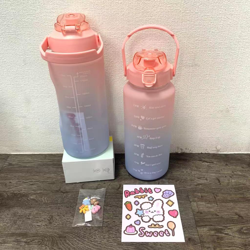 Botol Minum 2 Liter 2000ML VIRAL 2L Korea Kekinian Lucu Unik Warna Gradasi WITH STIKER-8