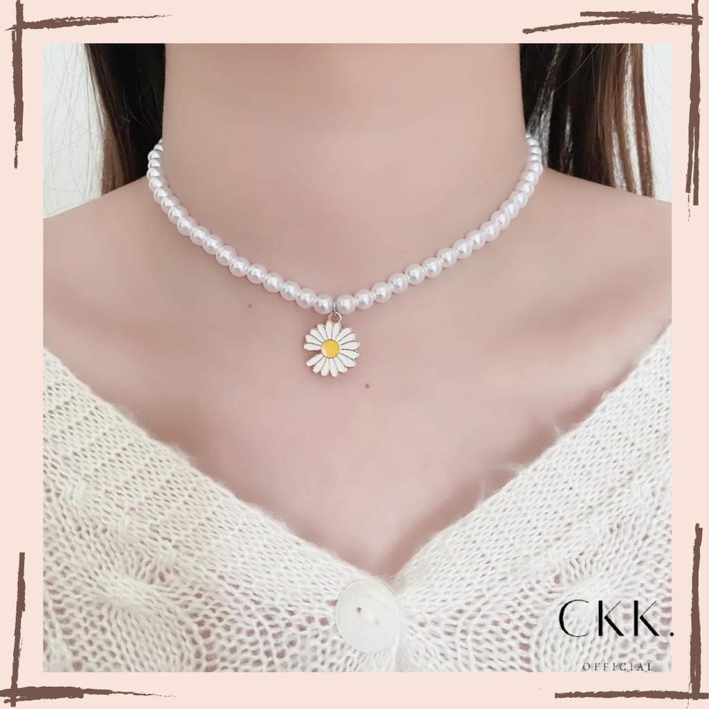 ➰CKK➰ Versi Korea Bunga Putih Daisy FA110 Pearl Kalung Choker Krisan Klavikula Rantai Perhiasan