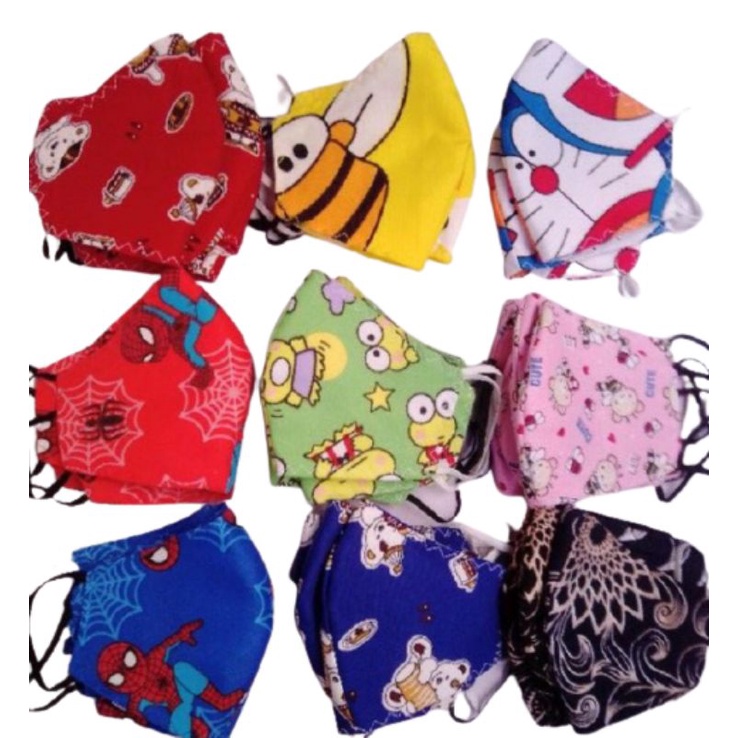 MASKER KAIN MOTIF ANAK EARLOOP COWO/CEWE ( 12 pcs random )