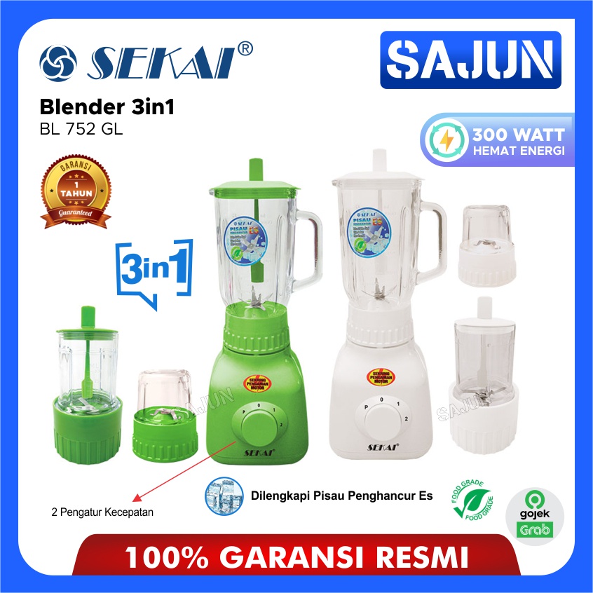 SEKAI Blender Kaca 3in1 BL752GL Pelumat 1 Liter BL 752 GL