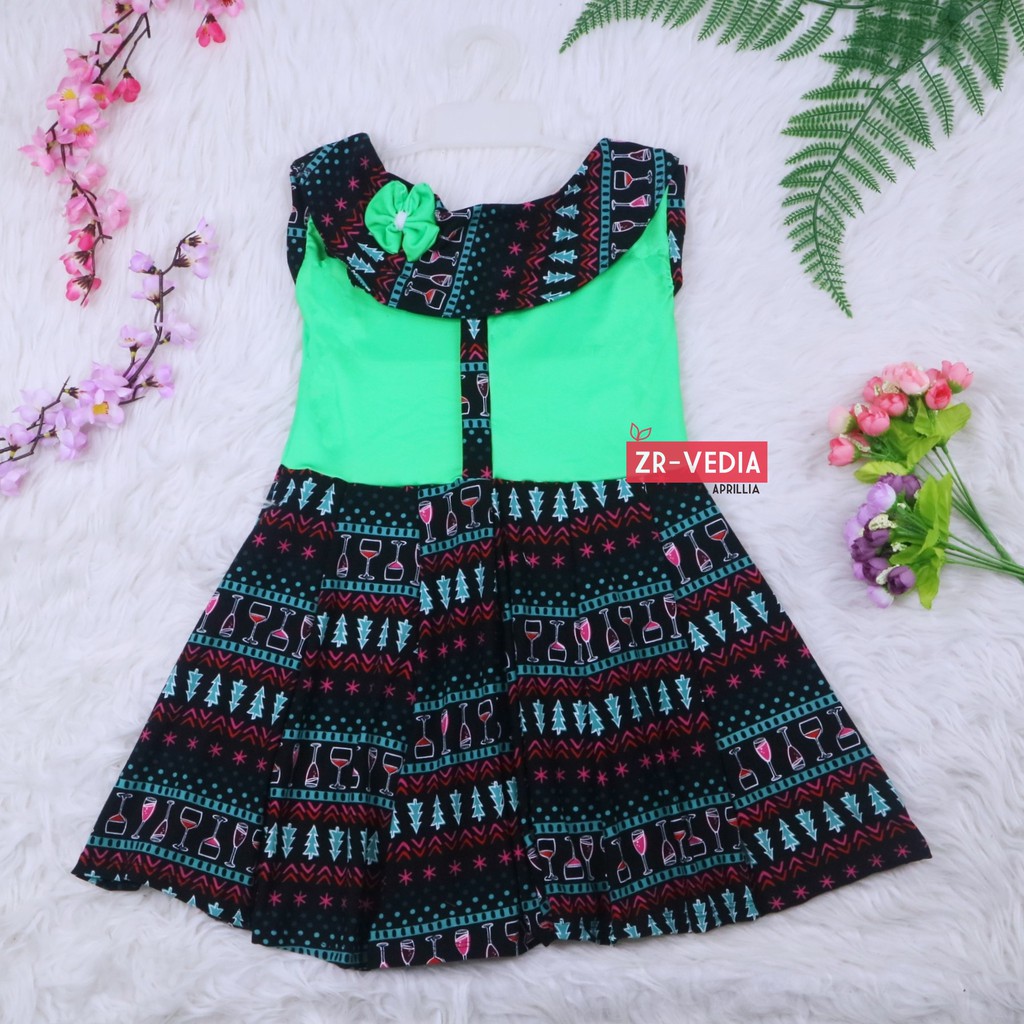 Dress Evelin uk 5-6 Tahun / Baju Anak Perempuan Atasan Model Dres Cewek Gaun Pesta Motif Polos Bunga