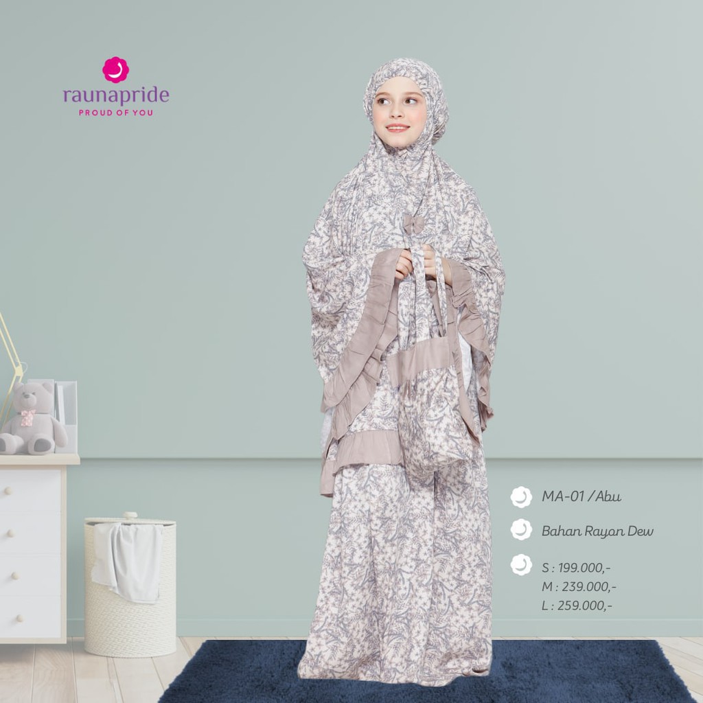 MUKENA ANAK RAUNA MA 01 ABU BAHAN RAYON PREMIUM ADEM