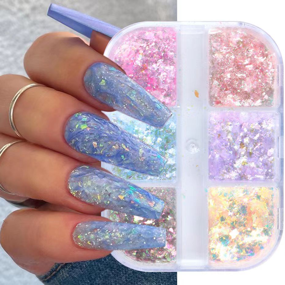 6Set Flakes Opal Pastel Polarized Aurora Powder / Pecahan Flakes Aurora Gaya Jepang