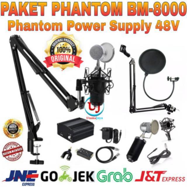 Paket Komplit Mic BM8000 Phantom Power Home Recording Terbaik