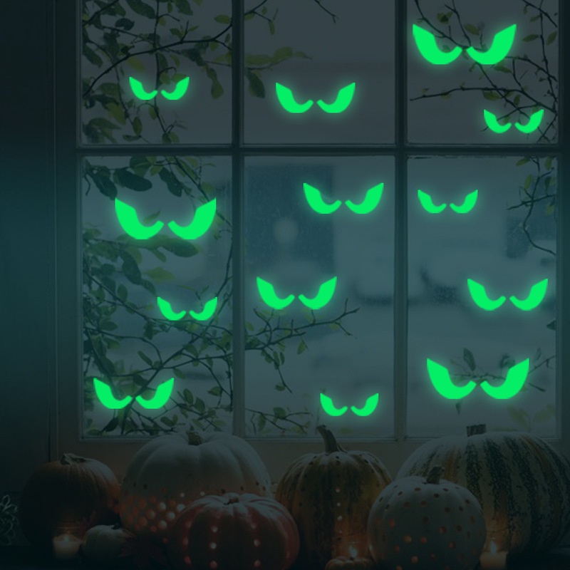 18pcs Stiker Dinding Decal Desain Peeping Eye Glow In The Dark Untuk Dekorasi Halloween