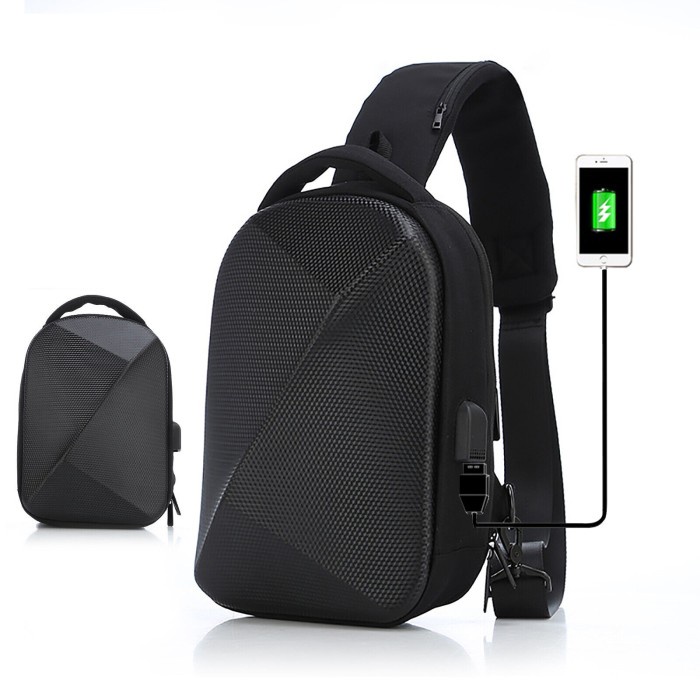Tas Slingbag Crossbody Gadget Pria Cangkang Batok Anti Maling Air USB