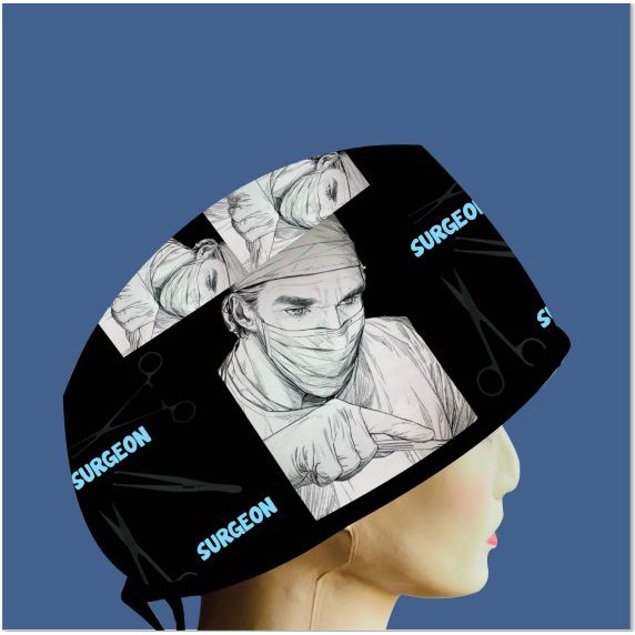 Topi Medis / Scrub Hat / Surgical Cap Printing Motif Surgeon