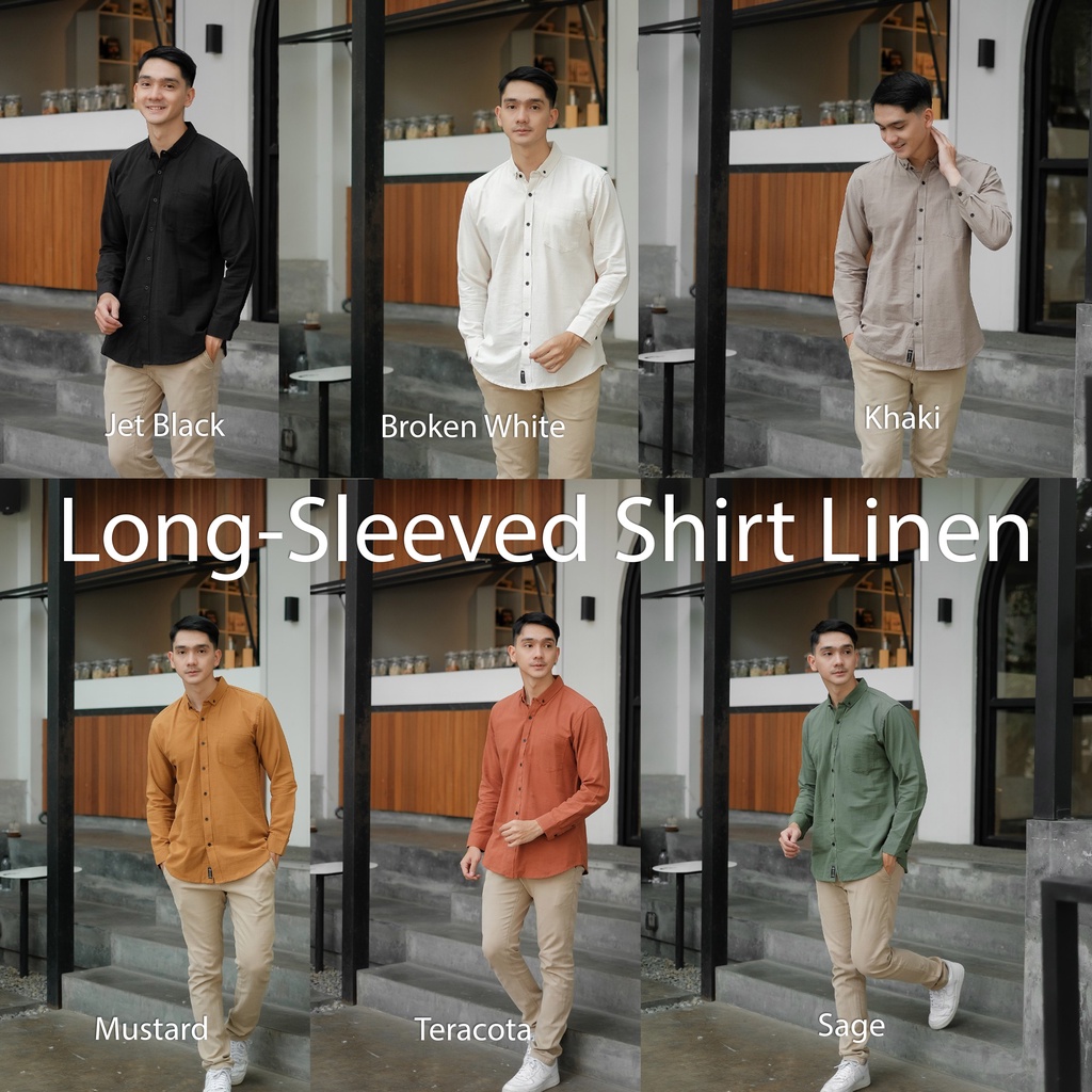 Baju Kemeja Lengan Panjang Pria Polos Bahan Linen Katun Ukuran M-XL Kasual