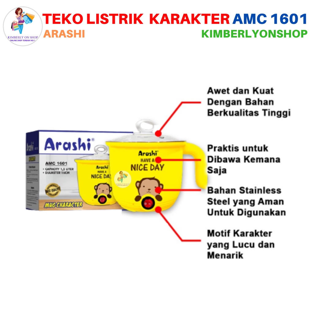 Teko Listrik Pemanas Air Karakter 1,5 Liter AMC 1601 Arashi