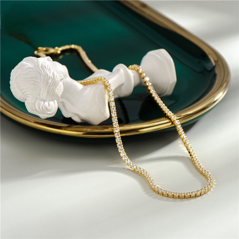 Rantai perak murni S925 Kalung Cubic Tautan Zirkon Kuba rantai Lebar/Panjang Yang Berbeda Berlapis Emas Perhiasan Hadiah