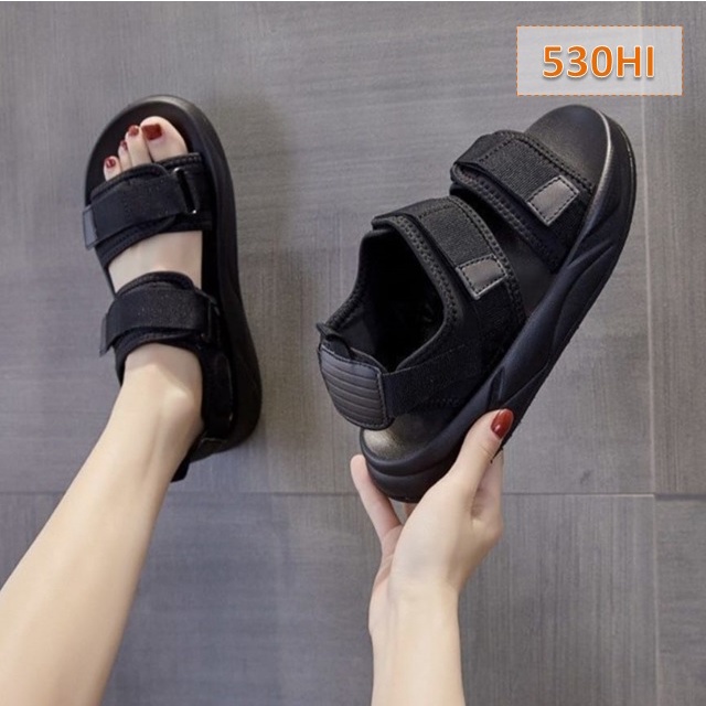 Sandal Gunung Tali Wanita Simply Hitam Krem Putih Tebal Sol 3 Cm (530)