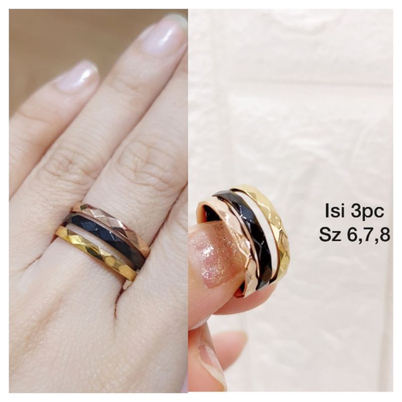 Cincin Titanium Asli Rosegold isi 3pc Premium Quality Anti karat anti alergi Stainless steel ori Tc02