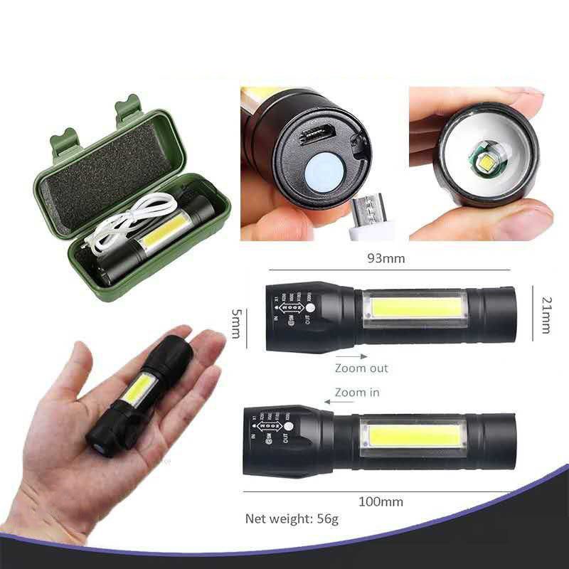 Senter Mini Swat Police Xpe Cob Led Zoom Kedip Strobo Super Terang Lampu Camping Outdoor Micro Usb