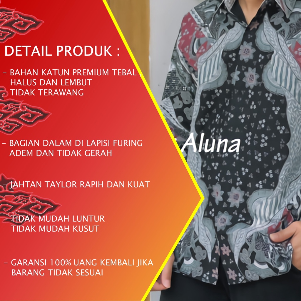 KEMEJA BATIK PREMIUM PRIA SOLO MOTIF KAWUNG KOMBINASI LENGAN PANJANG REGULAR FURING KATUN PCW 104