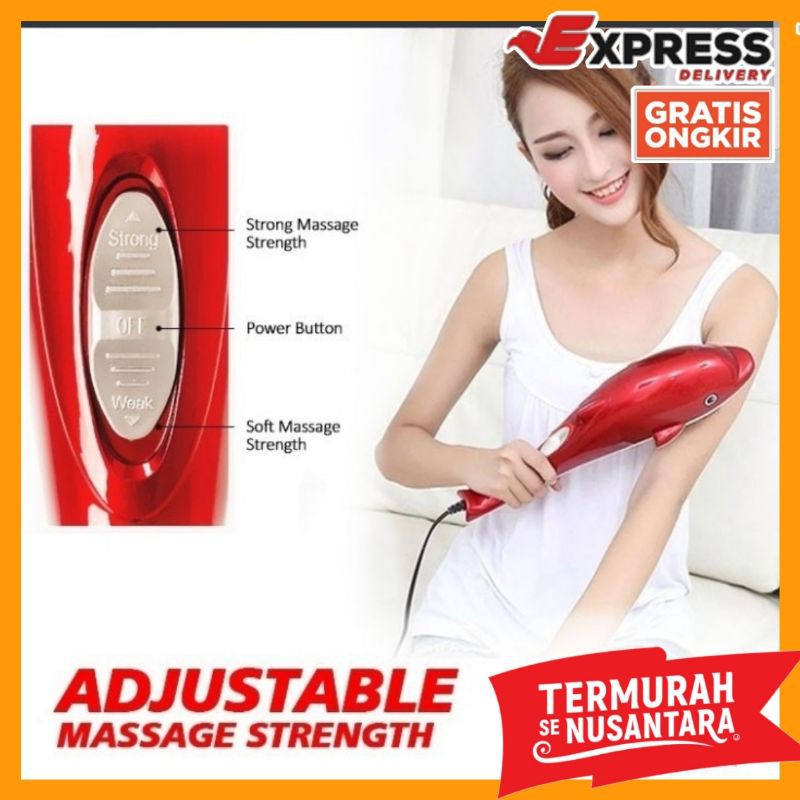 Alat Pijat Elektrik Getar lumba-lumba dolphin Infrared Massager massage gun 4 mata - Biru