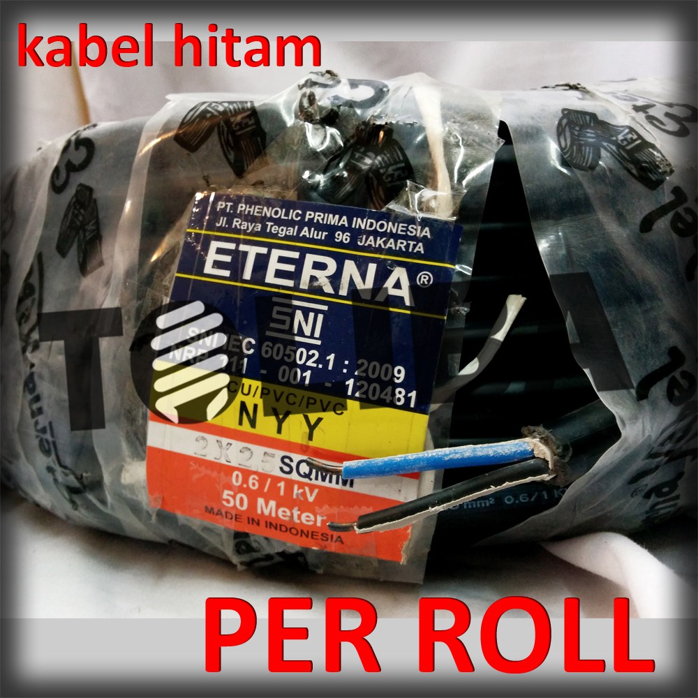 kabel hitam eterna nyy 2x2.5 2x2,5 kawat isi 2 / 50meter 50m roll SNI