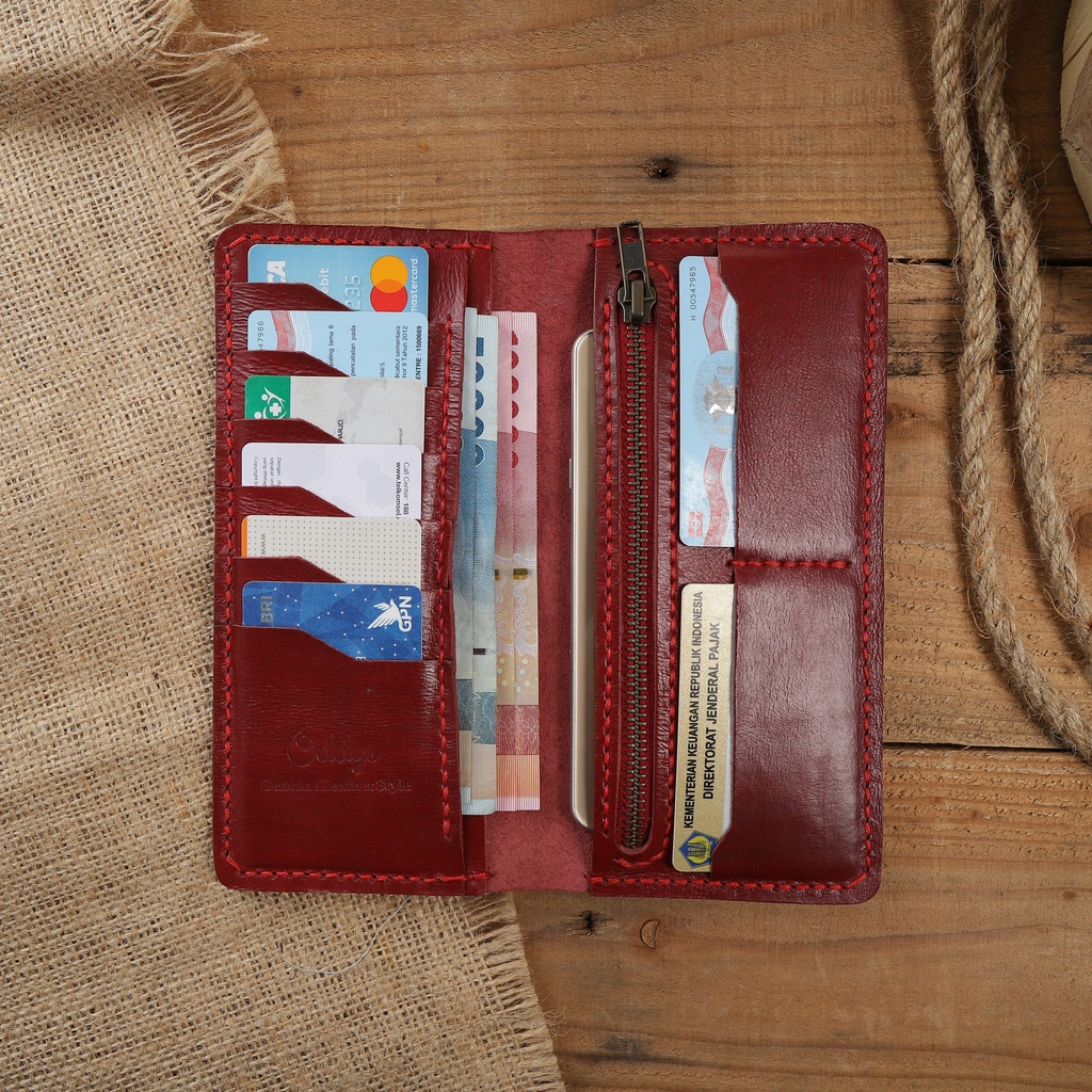 Dompet Panjang Kulit Asli Pull Up Seri AERON Warna Maroon - Leather Phone Wallet