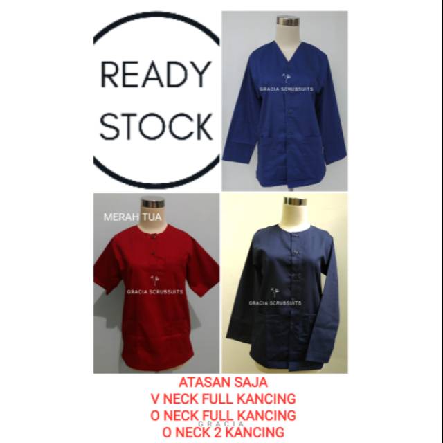 READY STOCK! GRACIA SCRUBSUITS - baju jaga/jaga malam/scrubsuits DOKTER ATASAN SAJA MODEL KANCING