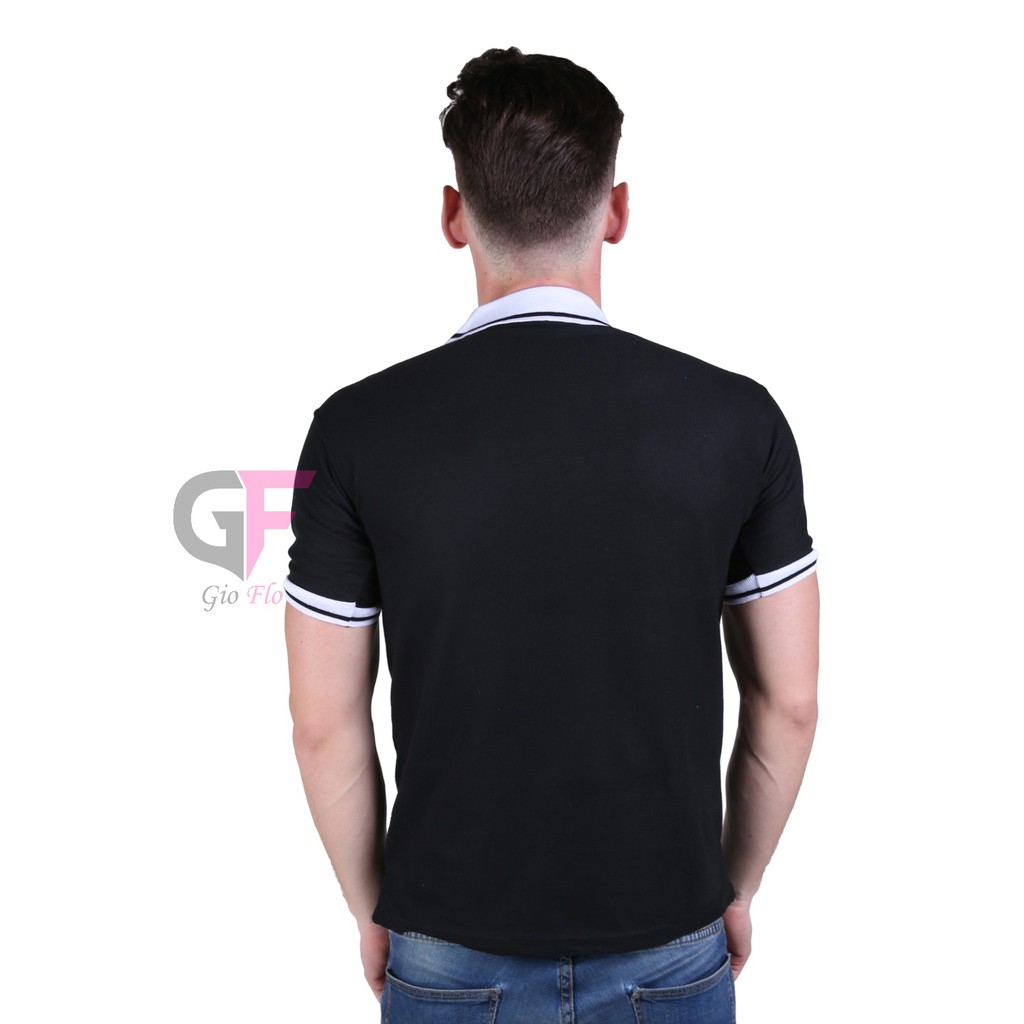 GIOFLO Kaos Kerah Cowok Polos Kaos Pendek Polo Shirts Hitam Kerah Abu / PLS 150