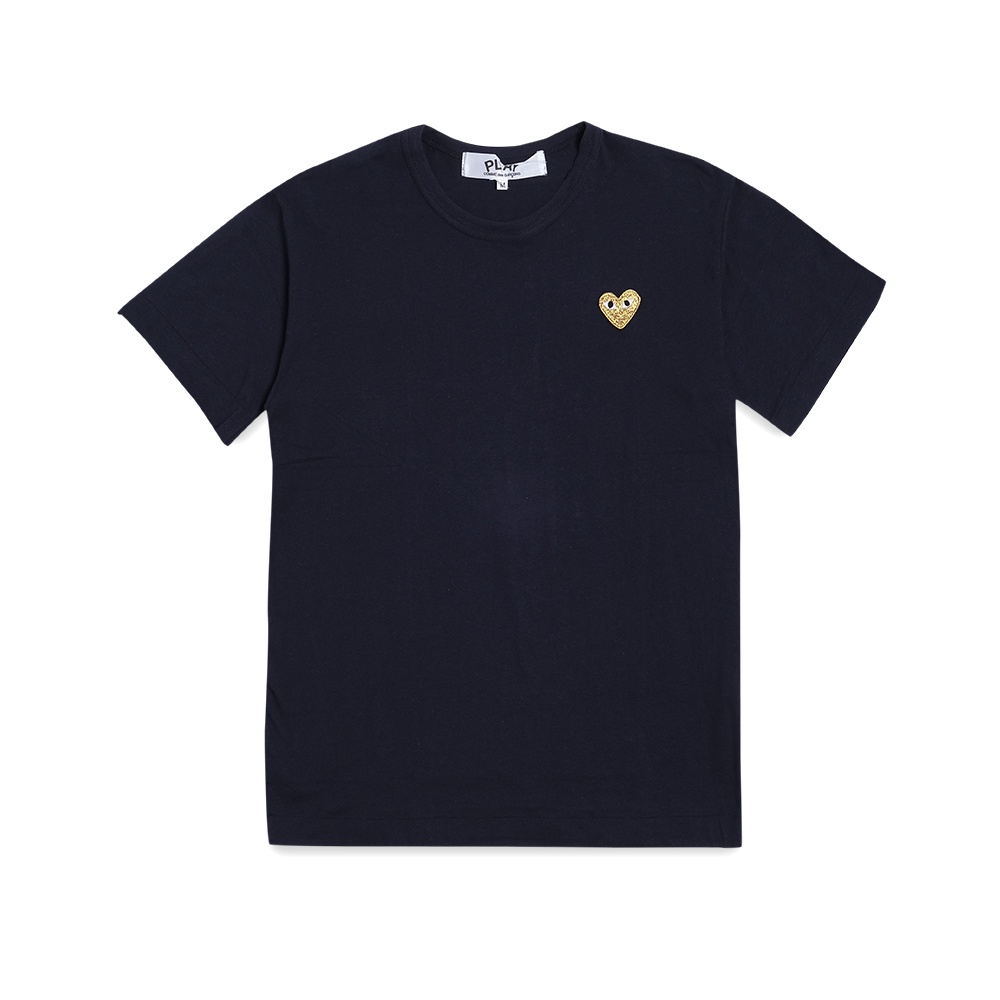 CDG Play Golden Heart Patch T-Shirt Navy