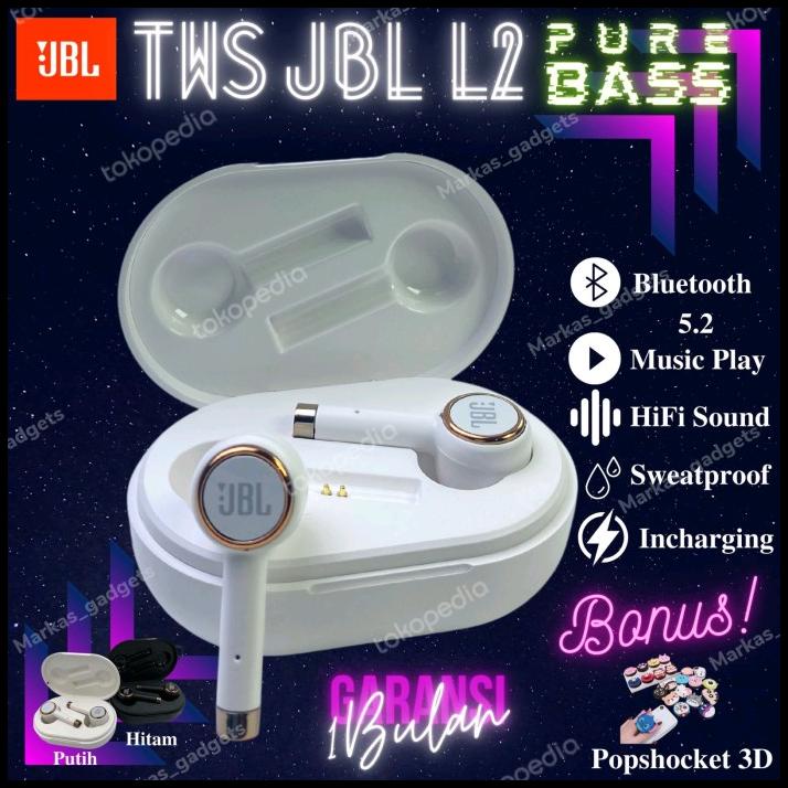 Earphone Bluetooth Jbl Wireless Pure Bass L2 Earbuds Headset Bluetooth