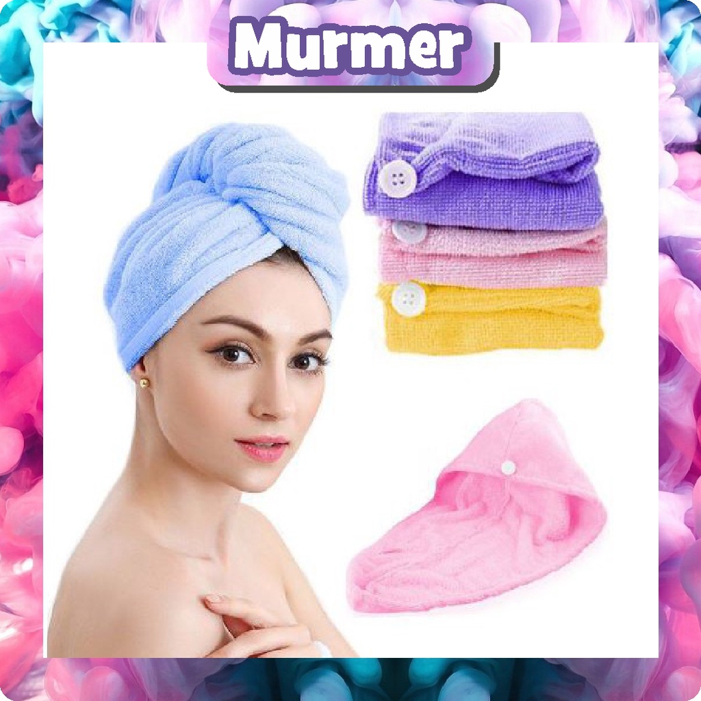 MurmerOfficial Handuk Keramas Hairtowel Handuk Turban Microbulu Handuk Kancing Kramas Handuk Rambut Onehand R060