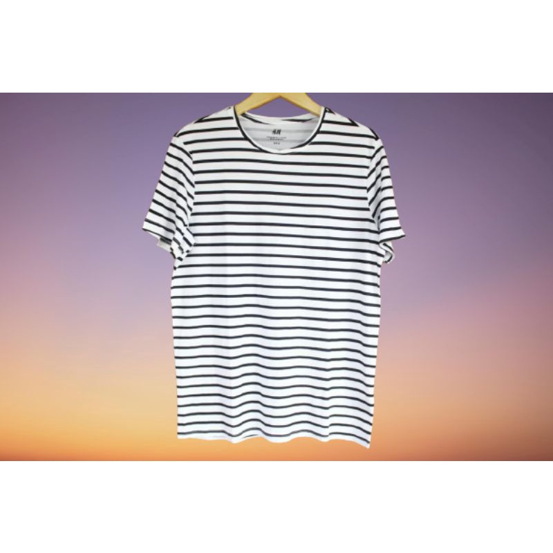 T-Shirt H&M garis hitam Pria & Wanita Original