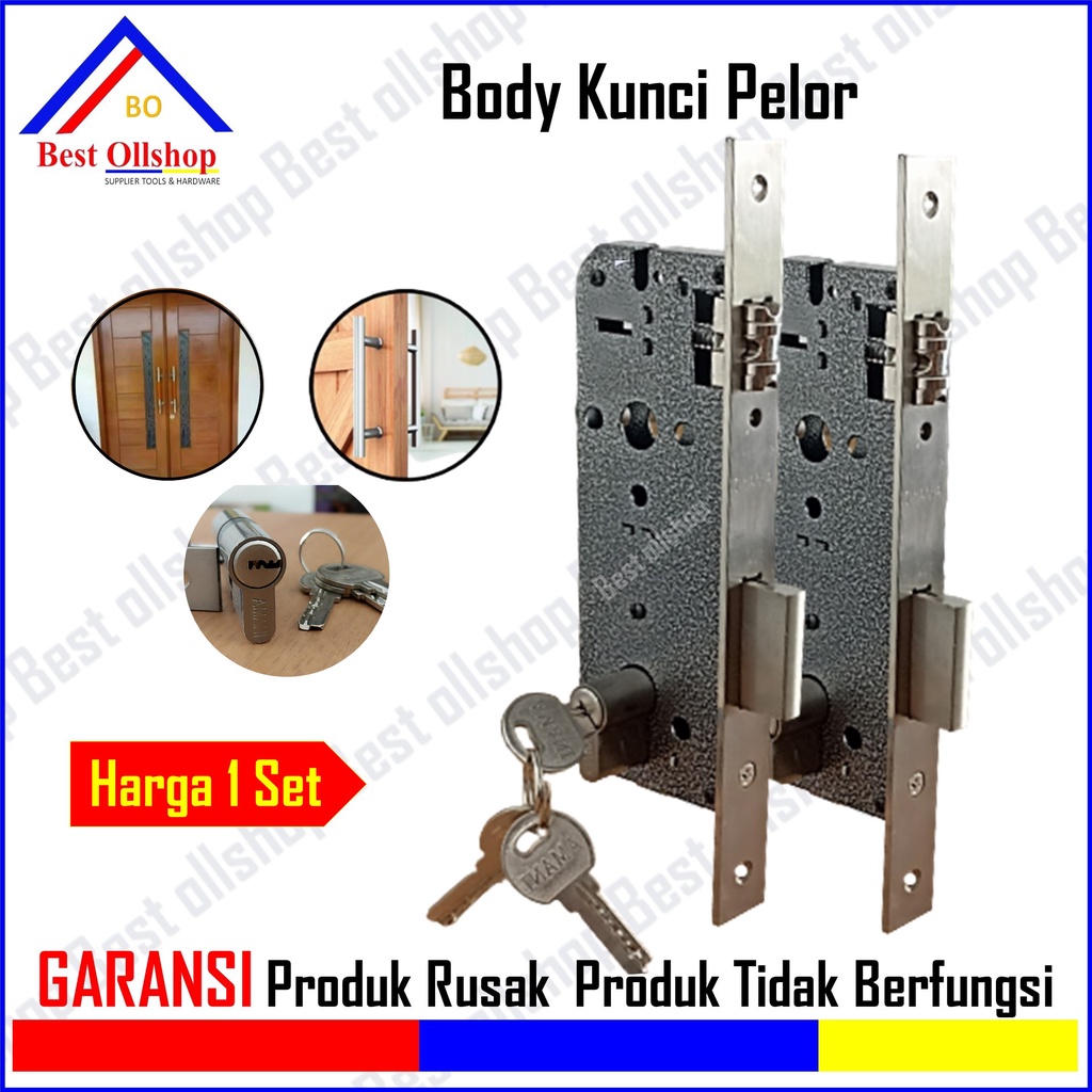 Bodi Pelor Pintu Besar Stainless l Kunci Body Besar / Kunci Pintu Rumah Bodi Body Kunci Pelor Besar Kupu Tarung 2 Pintu Dorong 1 Set