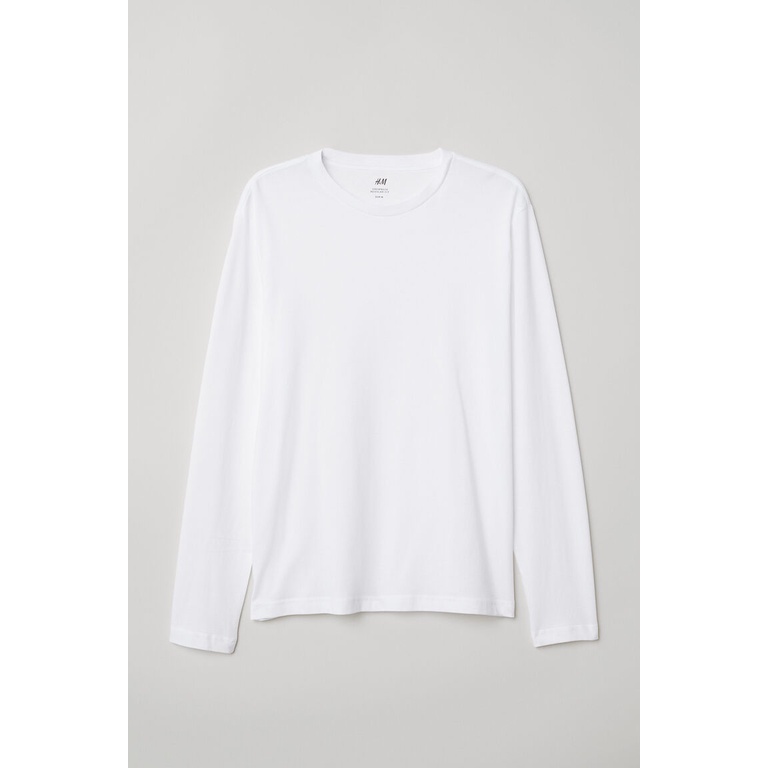 KAOS PRIA LENGAN PANJANG PRIA H&M PUTIH WHITE SIZE S DAN M LARIS SALE