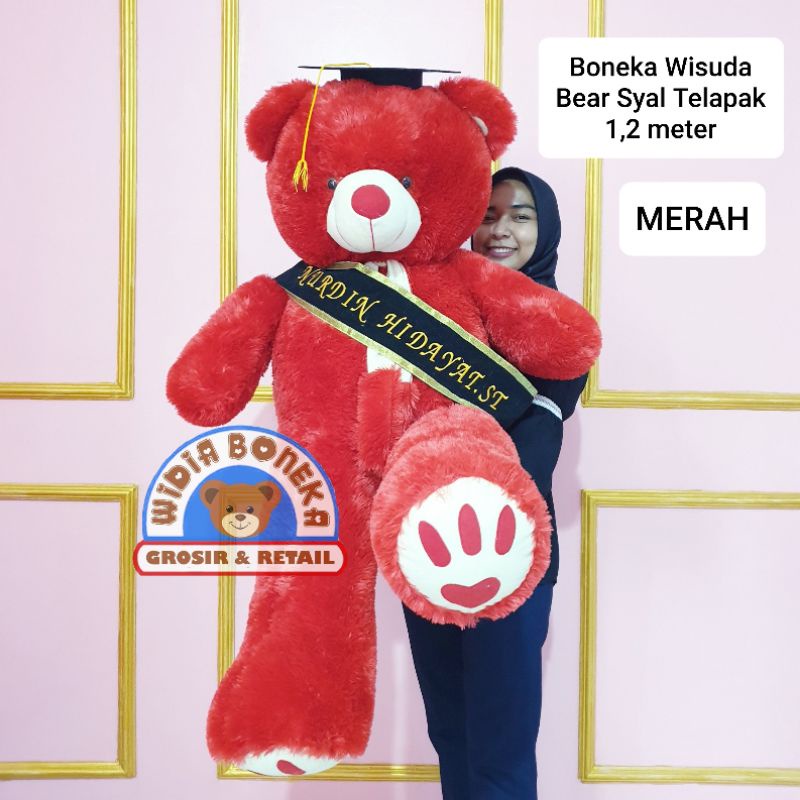 Boneka Wisuda Jumbo Tedy Bear Syal Telapak 1,2 meter