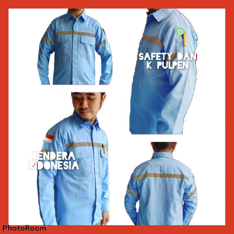 Wearpack Safety Baju Safety Baju Kerja  Bordir K3 dan Bendera Indonesia Baju Proyek Kemeja Lapangan