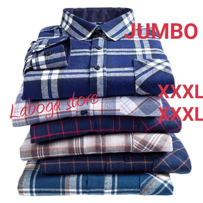 Kemeja Jumbo Big Size XXL -XXXXL Pria Wanita Lengan Panjang Flanel Kotak kotak Premium Distro