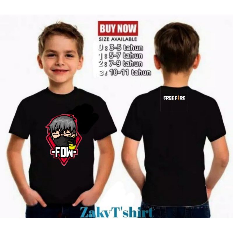 Kaos Distro Premium Anak"/Kid FDW FreeFire