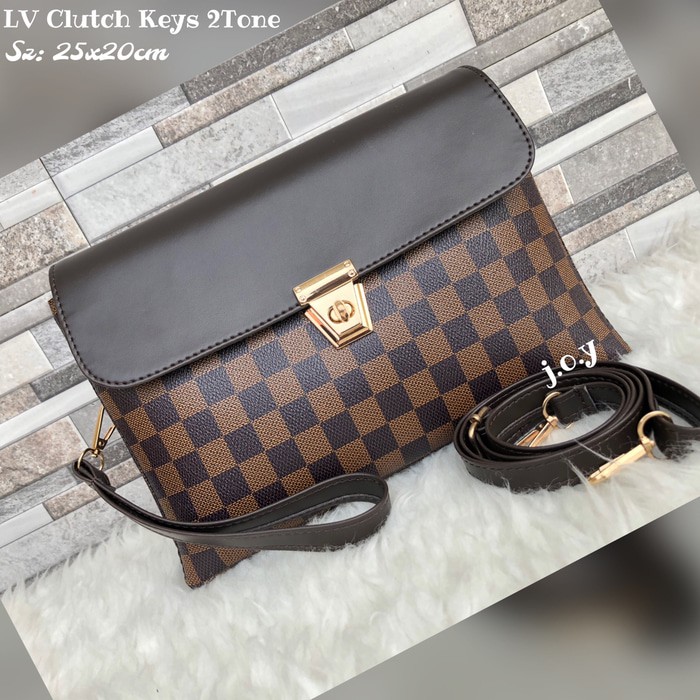 Tas MurahSlingbagSelempangClutchTas BrandedLV Clutch Keys 2Tone - Damier Coffee  BARU