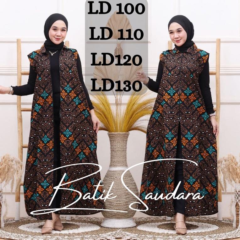 {NL.27Jn22м} Cardigan Batik Saudara outer Resleting Depan Tanpa Lengan Baju Wanita Auter PanjangKekinian Blazer Outerwear Premium Jumbo Big Size LD 130 Fashion Cewe Kardigan Oversize Murah Motif Gurita Candi