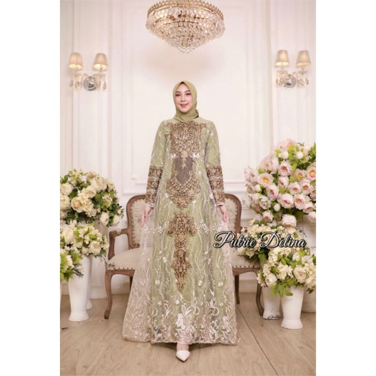 GAMIS TILLE BORDIR MEWAH GAMIS PUTRIE DELINA TERBARU PREMIUM ORIGINAL PRODUK  PELANGI JAYA