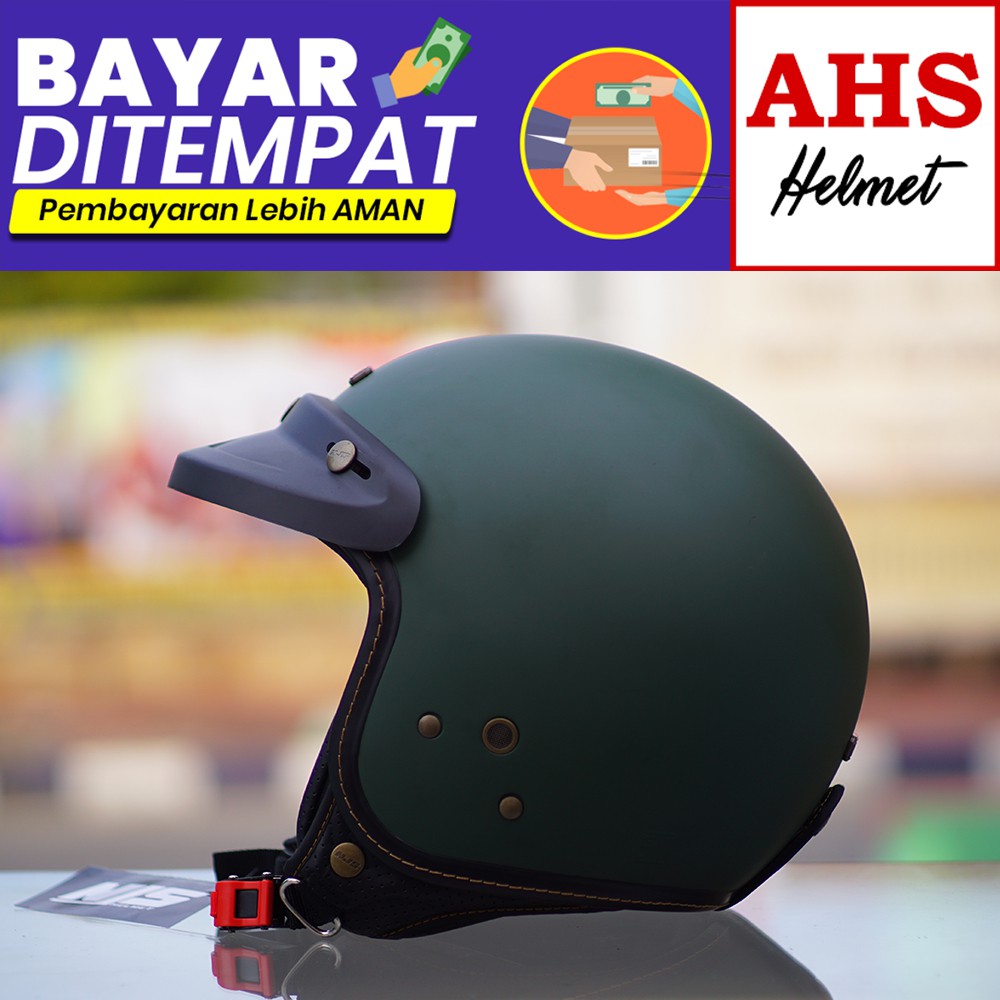 ( TERMURAH ) Helm Bogo NJS Bogo Retro Njs NR 80 Free Pet topi helm njs bogo helm retro dewasa njs-Green Army