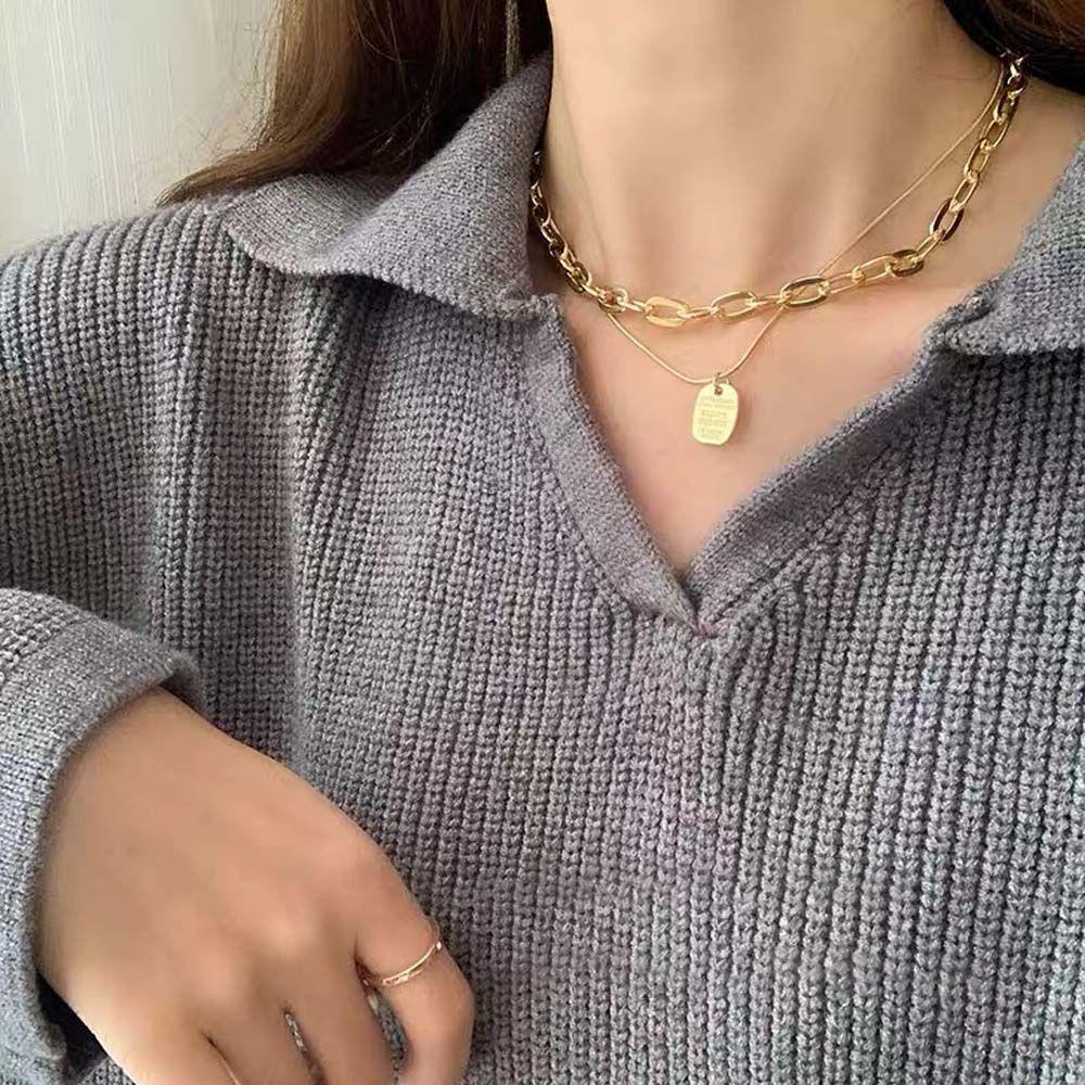 Mxbeauty Kalung Rantai Dua Lapis Dengan Liontin Metal Gaya Punk Untuk Wanita