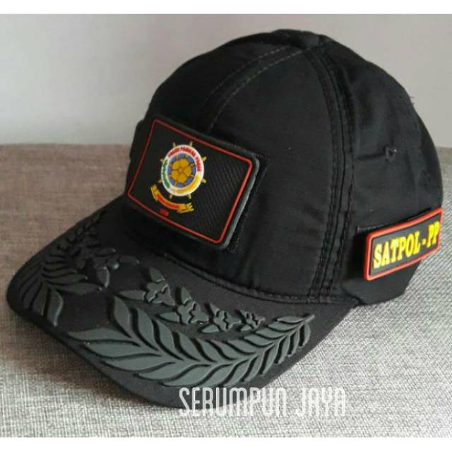 TOPI SATPOL PP PAMEN - TOPI SATPOL PP PAMEN VELCRO 3 PATCH HITAM