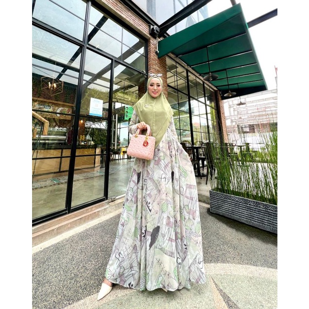 Rabania 12 Gamis Syar'i Ceruty Babydoll Set Bergo Gamis Pesta Terbaru 2022 Dress Muslimah Remaja - G