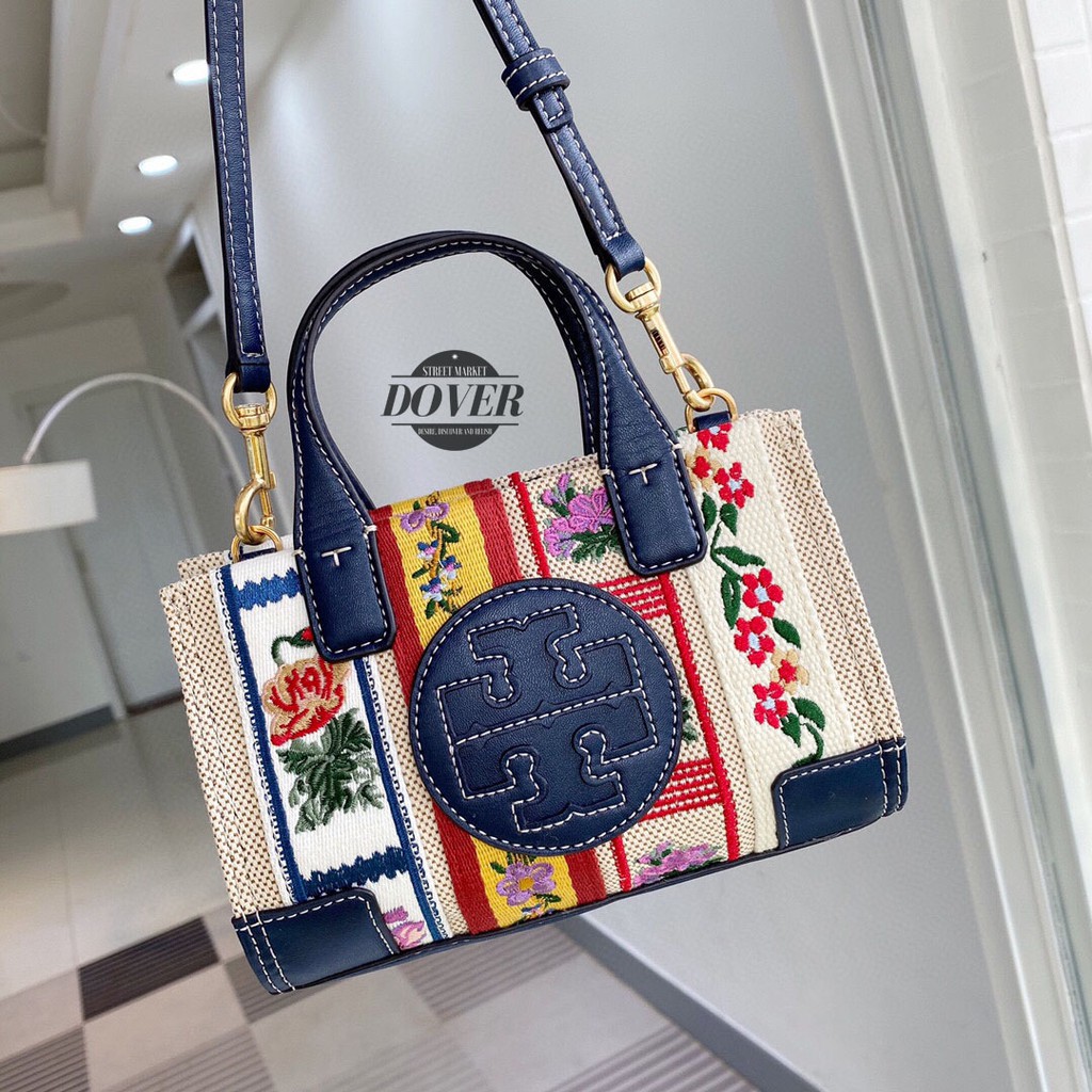 Tory Burch Ella Webbing Patchwork Micro Tote - ORIGINAL 100%