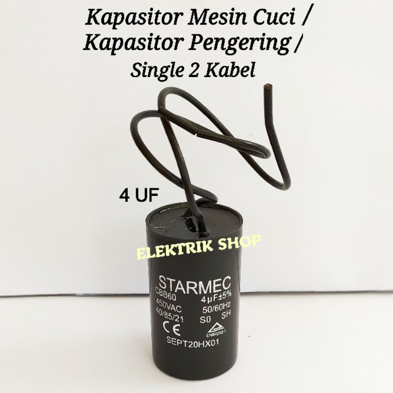 KAPASITOR MESIN CUCI SINGLE 2 KABEL / KAPASITOR PENGERING MESIN CUCI 4 UF MIKRO MULTI UNIVERSAL