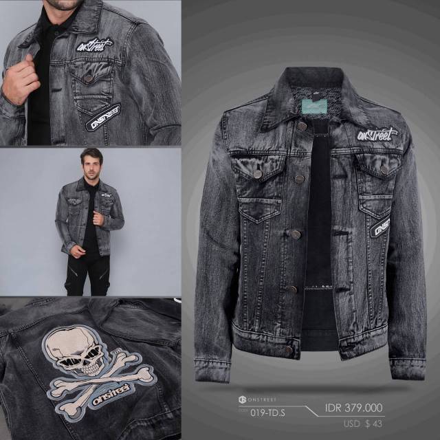 JAKET JEANS TRUCKER DENIM SKULL ONSTREET GUN METAL