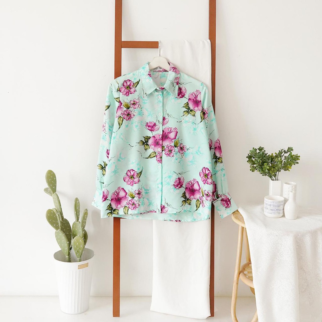 V156 Flower Satin Shirt - 4 Color &amp; 2 SIZE